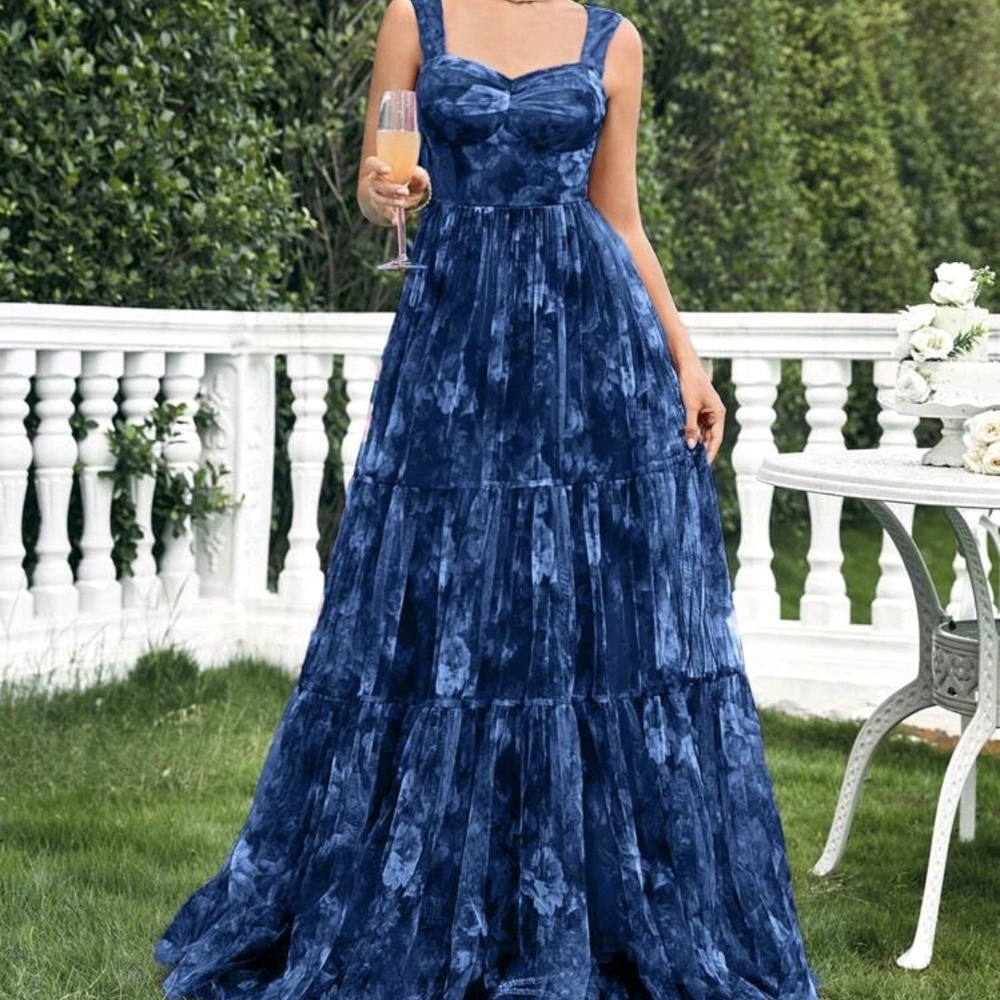 SHEIN Navy Blue Velvet Maxi Dress